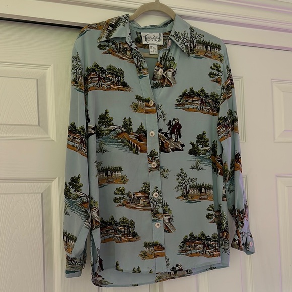 Diane Von Furstenberg Scenic Blue Button Down Shirt - Main Image